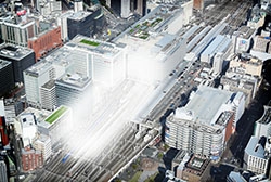 「博多駅空中都市構想」の検討対象エリア（白く網掛けした部分）